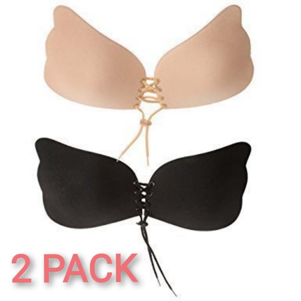 2 Pack Push Up Sticky Bra, Strapless Backless Bra, Invisible Adhesive Bra